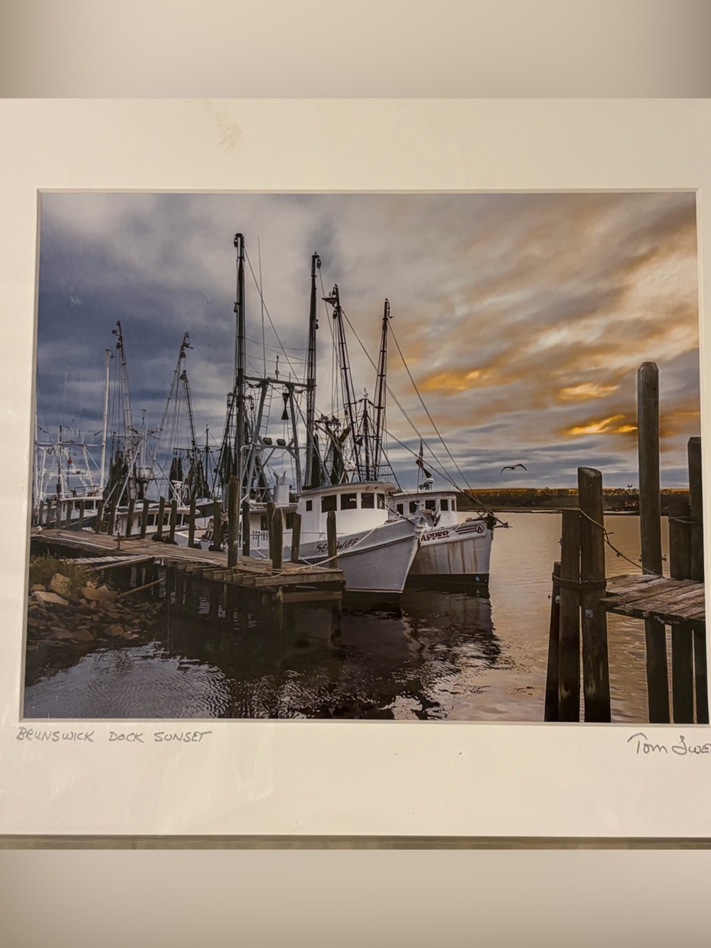 Seaside Dock Sunset Wall Art Print - White Mat